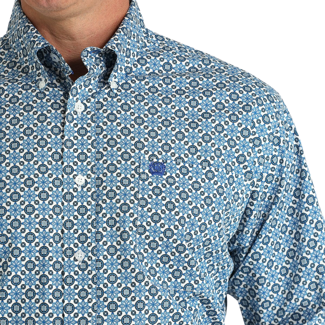 Cinch Men's Geometric Blue White Shirt