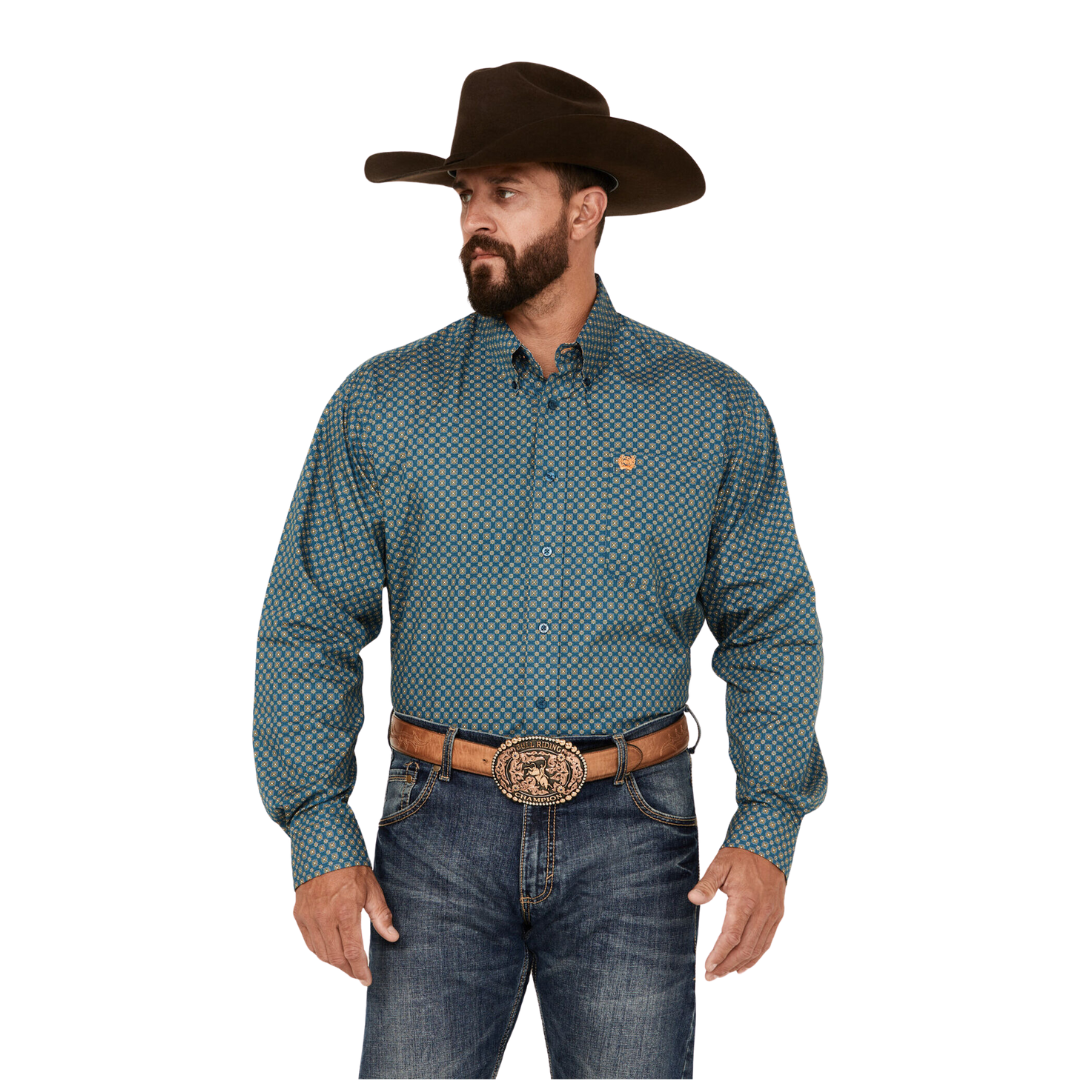 Cinch Men's Medallion Print Teal Shirt