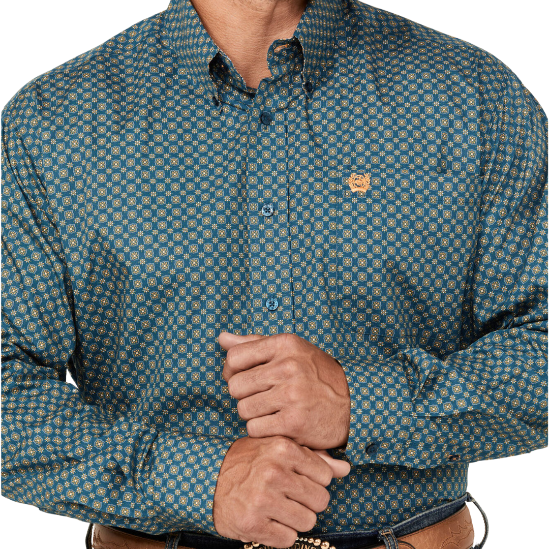 Cinch Men's Medallion Print Teal Shirt