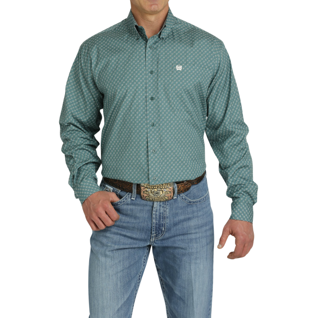 Cinch Men's Geometric Print Green Shirt