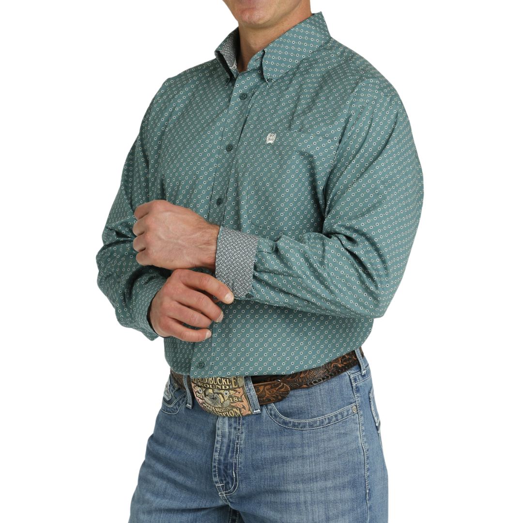 Cinch Men's Geometric Print Green Shirt
