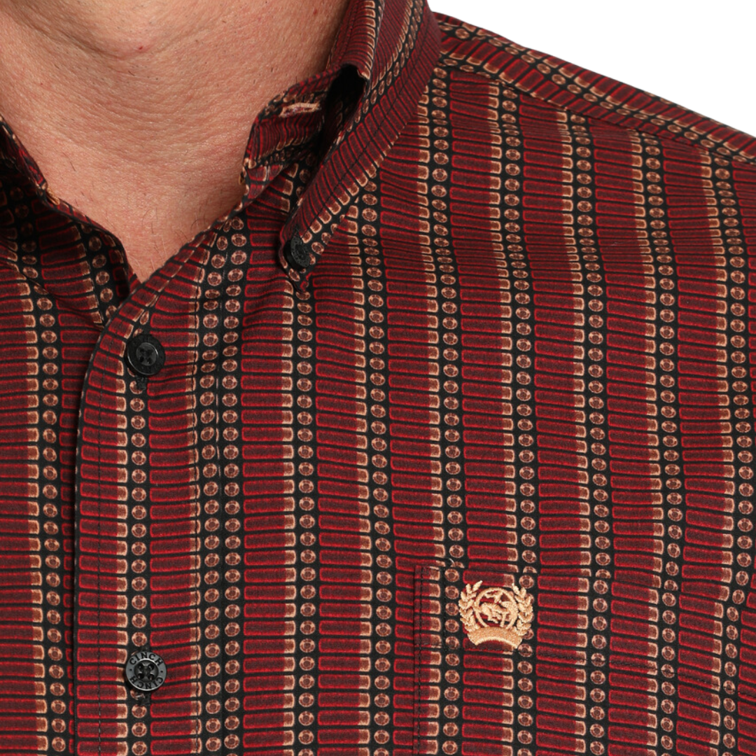 Cinch Men's Stripe Print Red Shirt