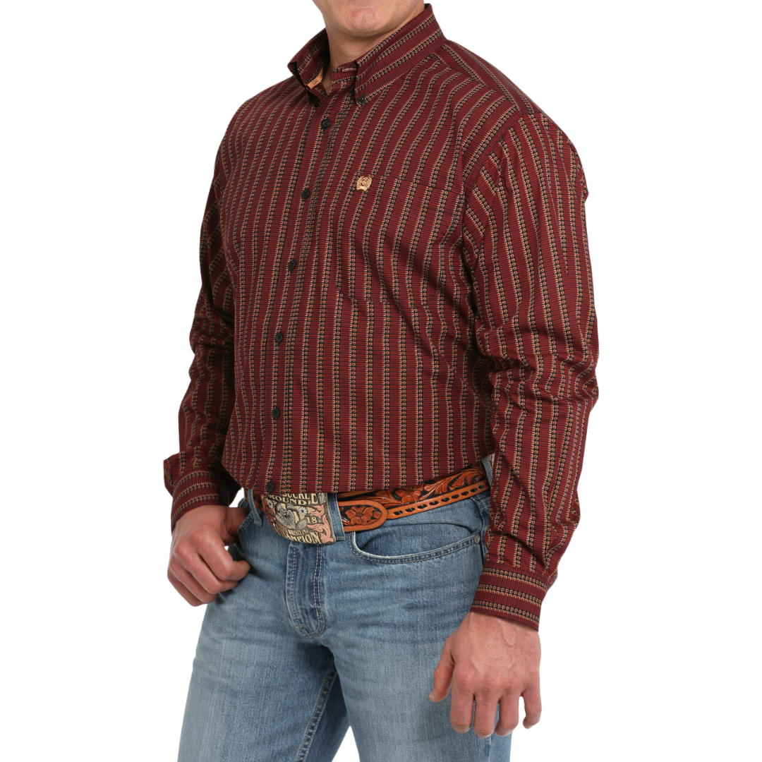 Cinch Men's Stripe Print Red Shirt