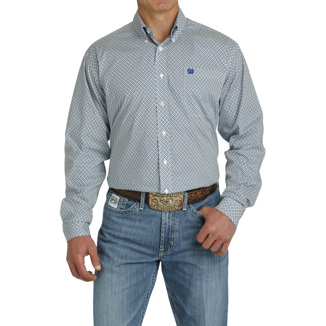 Cinch Men's Geometric Blue White Shirt