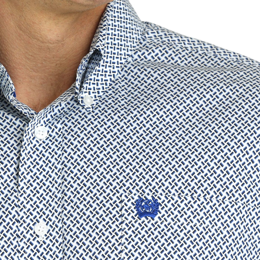 Cinch Men's Geometric Blue White Shirt