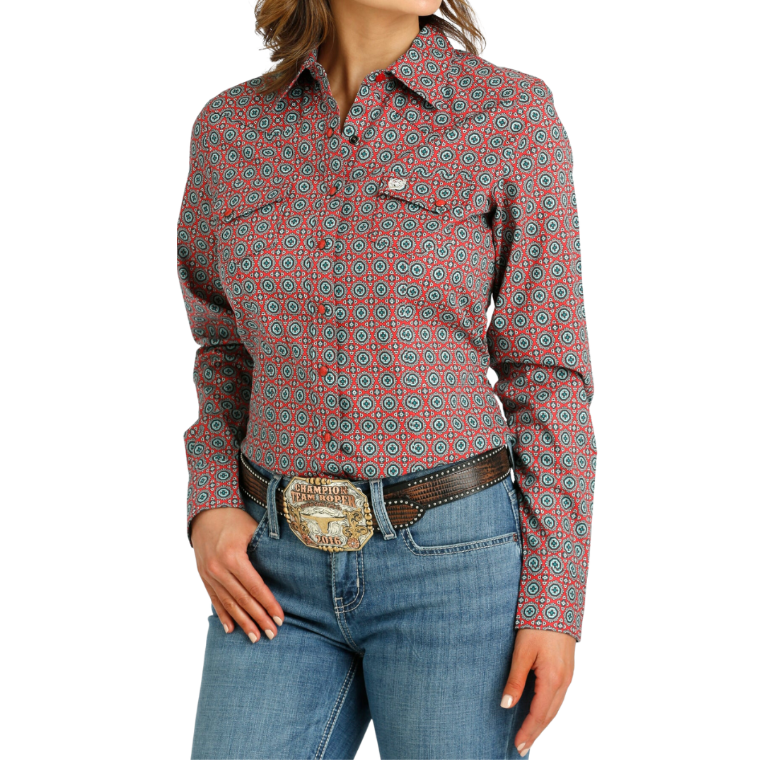 Cinch Women's Aqua Haze Geometric Print Shirt
