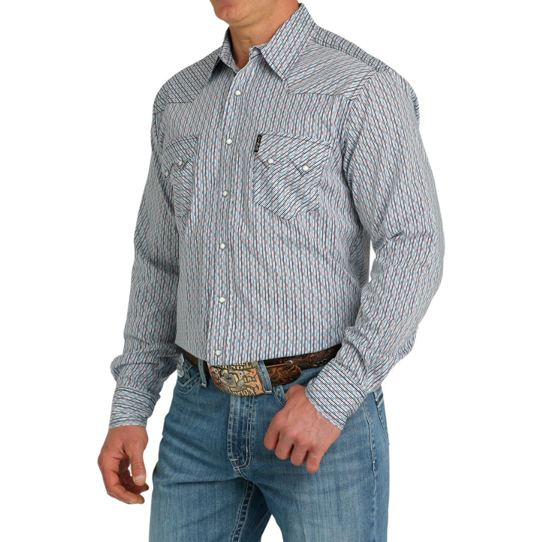 Cinch Men's Modern White Red Dash Print Shirt