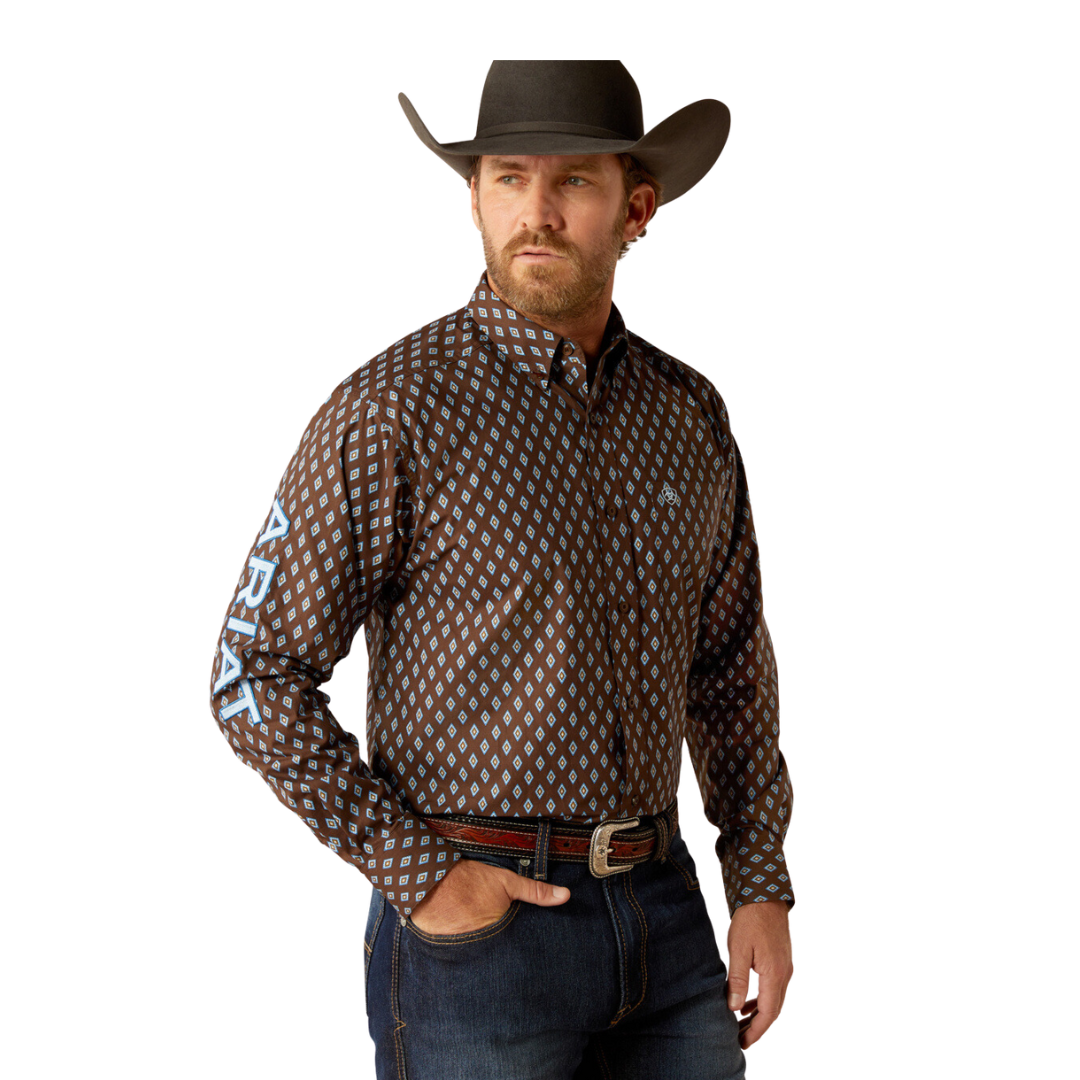 Ariat Men's Team Oak Brown Light Blue Shirt
