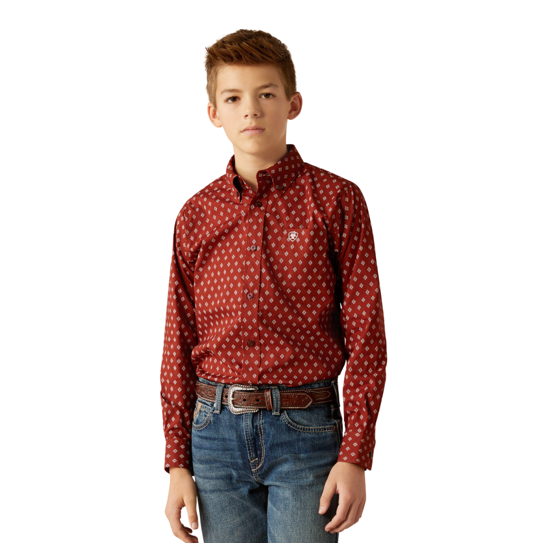 Ariat Youth Boy's Pax Burgundy Shirt