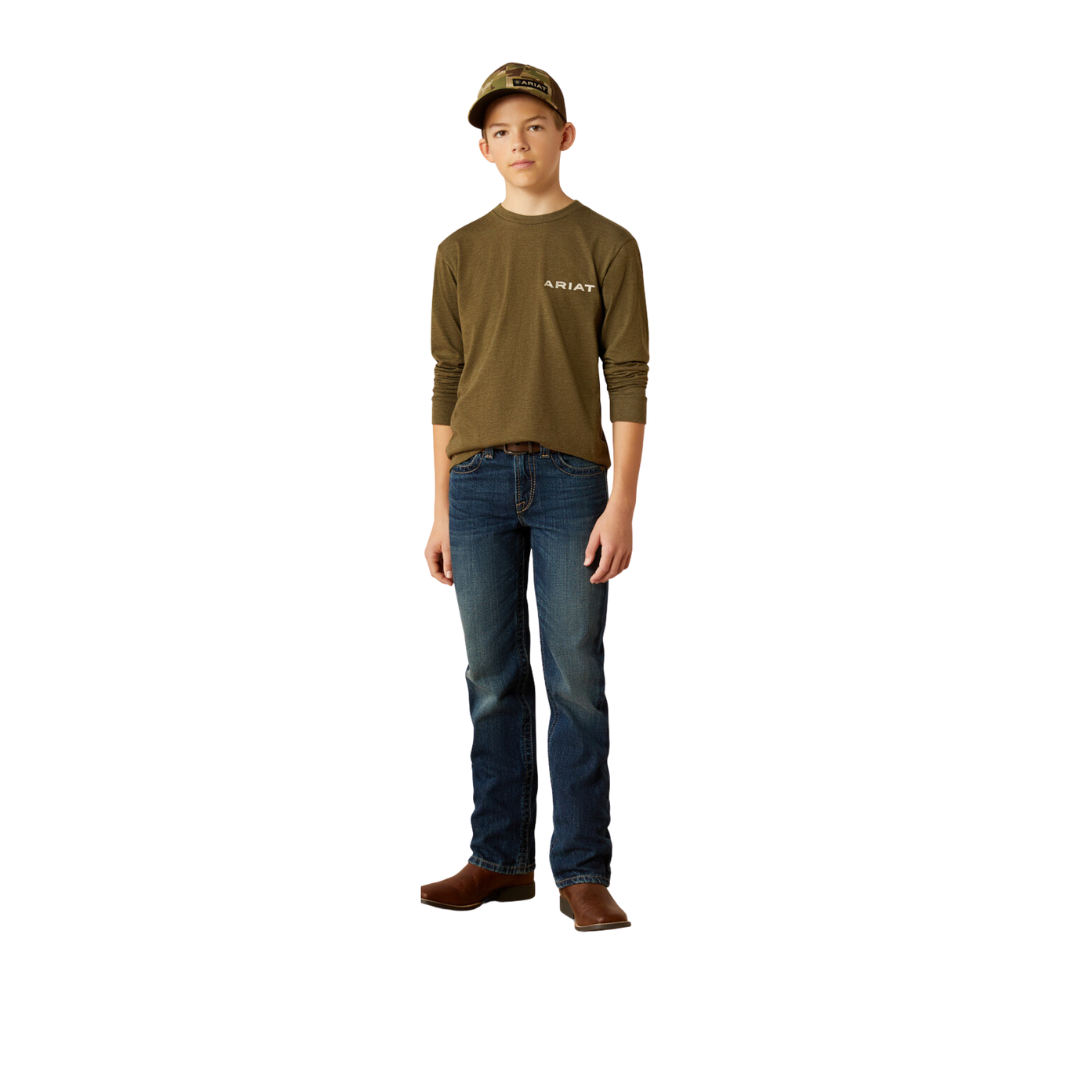 Ariat Youth Boy's Boarded Hex Military Heather Green Tee Shirt
