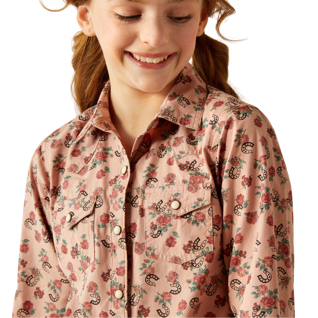 Ariat Youth Girl's Flowers Horseshoes Floral Multicolor Shirt