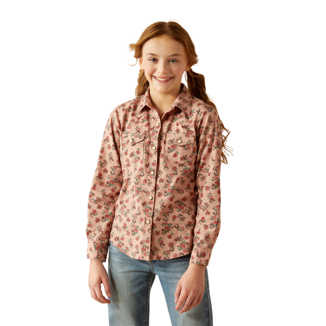 Ariat Youth Girl's Flowers Horseshoes Floral Multicolor Shirt