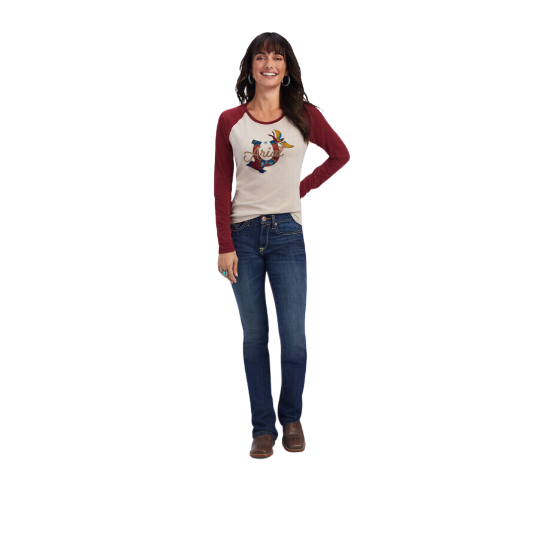Ariat Women's Real Ropey Rose Oatmeal Heather Red Tee Shirt