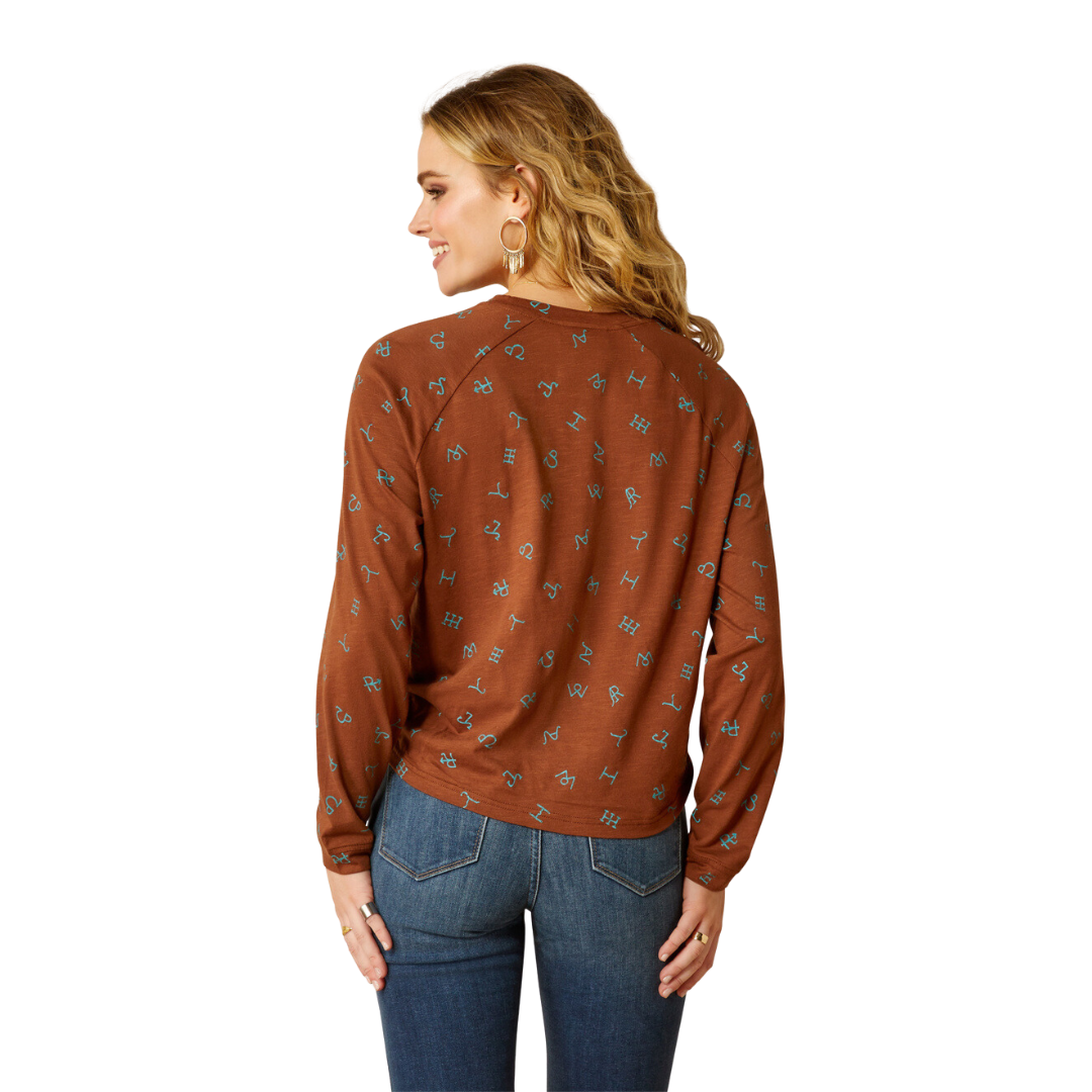 Ariat Women's Della Rust Light Blue Cattle Blouse