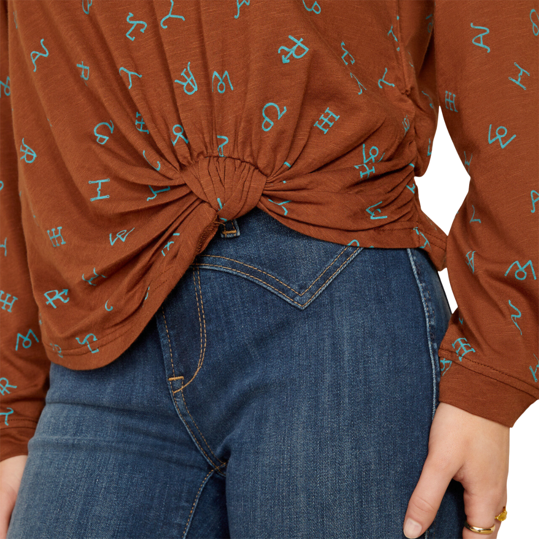 Ariat Women's Della Rust Light Blue Cattle Blouse