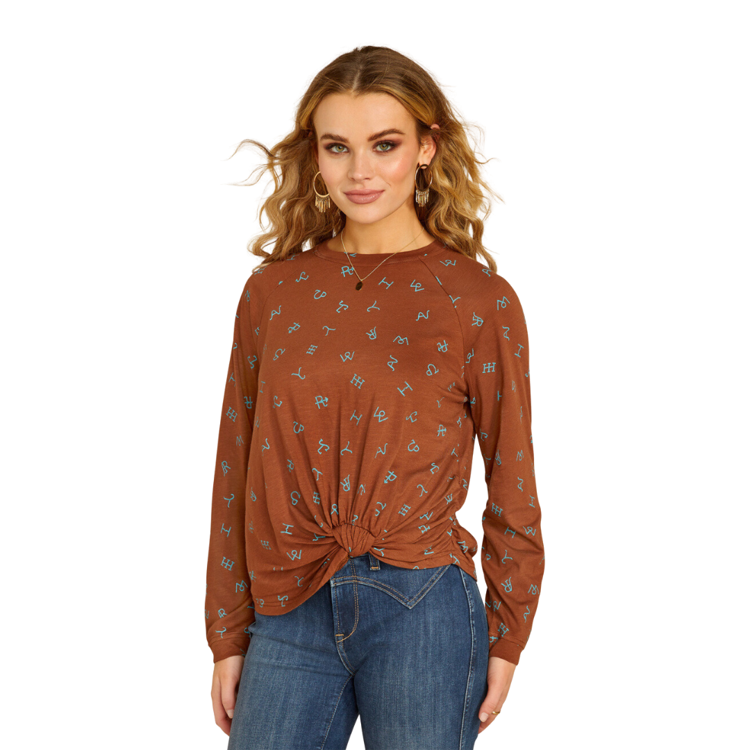 Ariat Women's Della Rust Light Blue Cattle Blouse