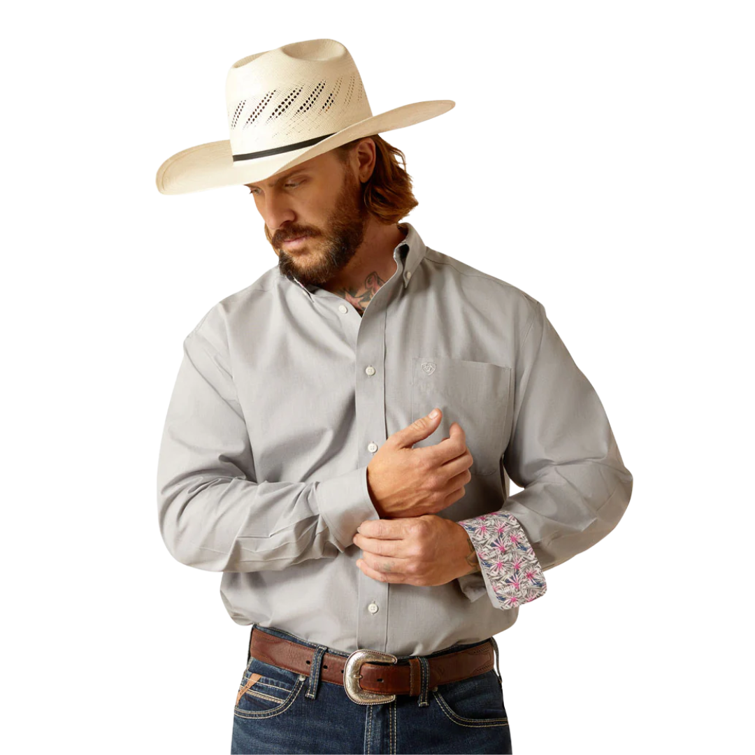 Ariat Men's Wrinkle Solid Pinpoint Oxford Harbor Mist Shirt