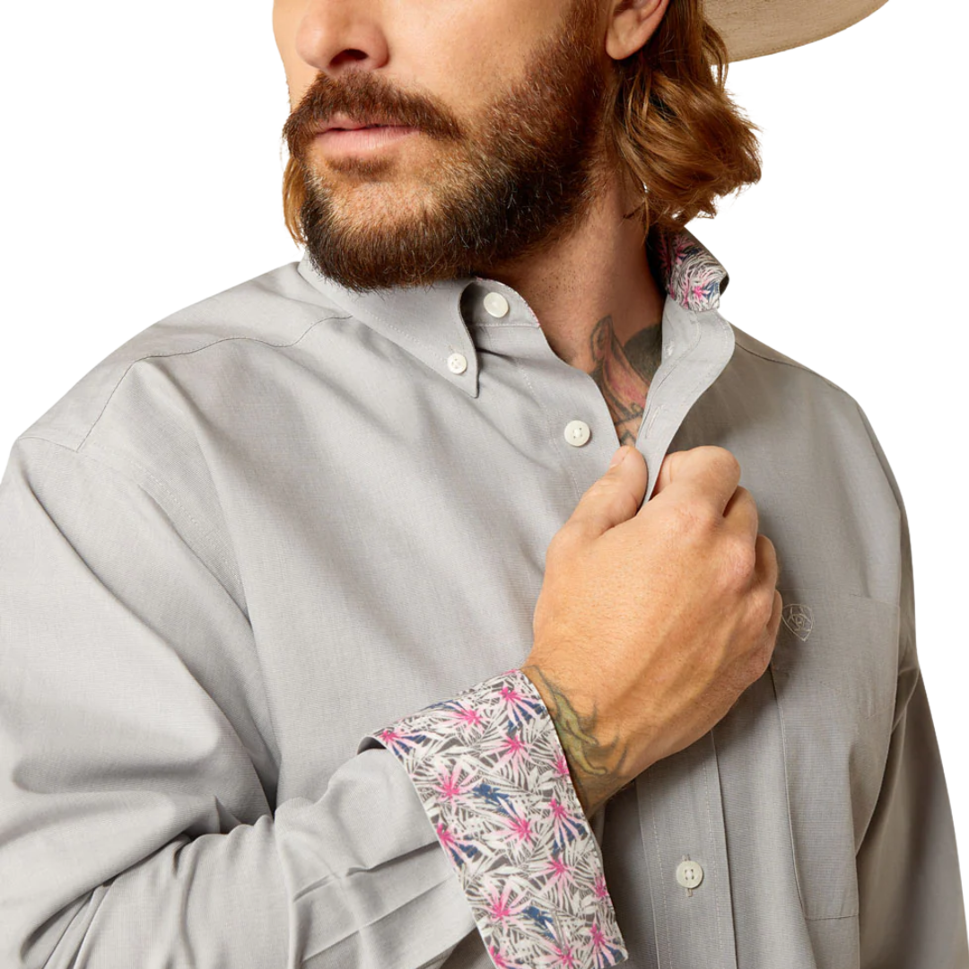 Ariat Men's Wrinkle Solid Pinpoint Oxford Harbor Mist Shirt