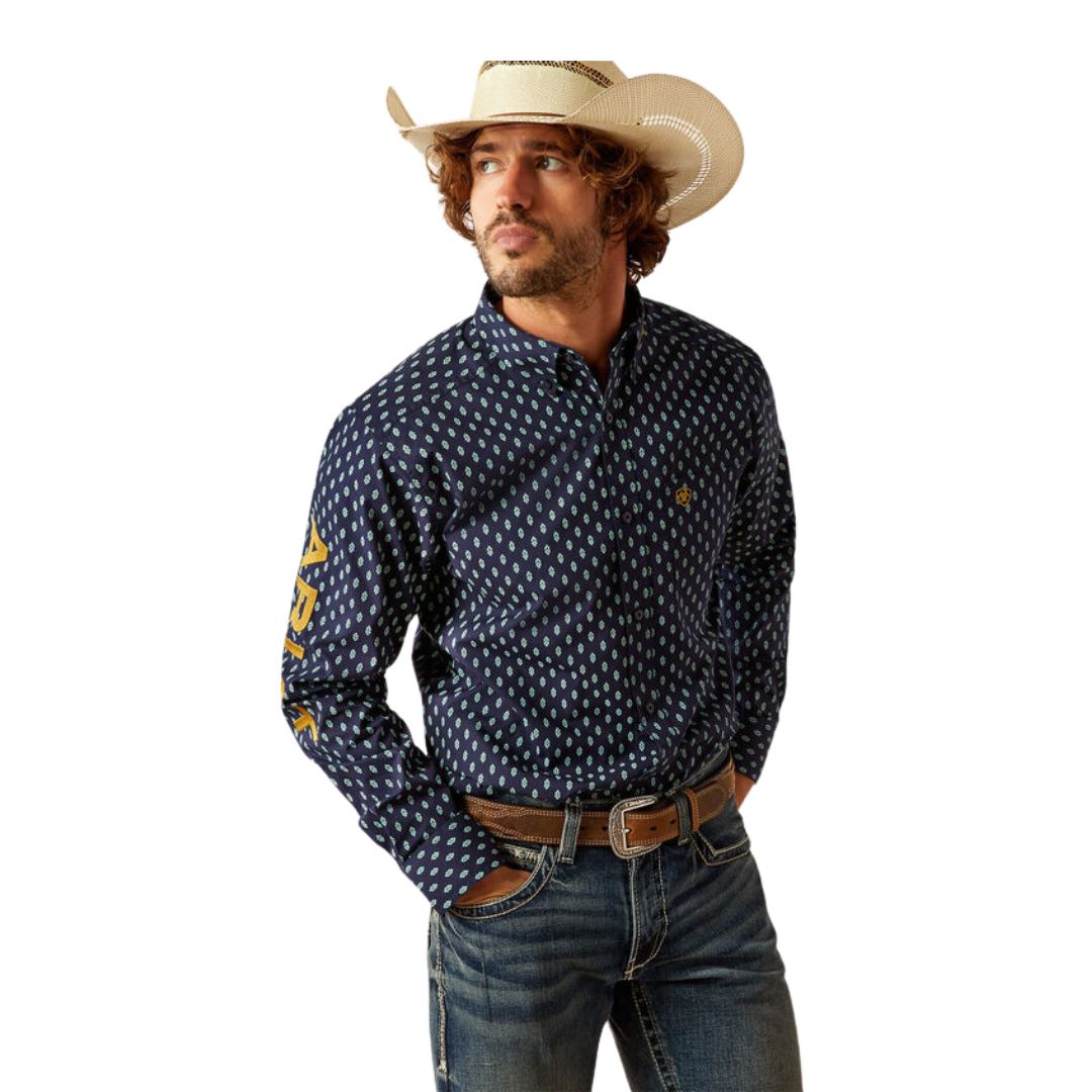 Ariat Men's Team Powell Fitted Navy Gold Shirt