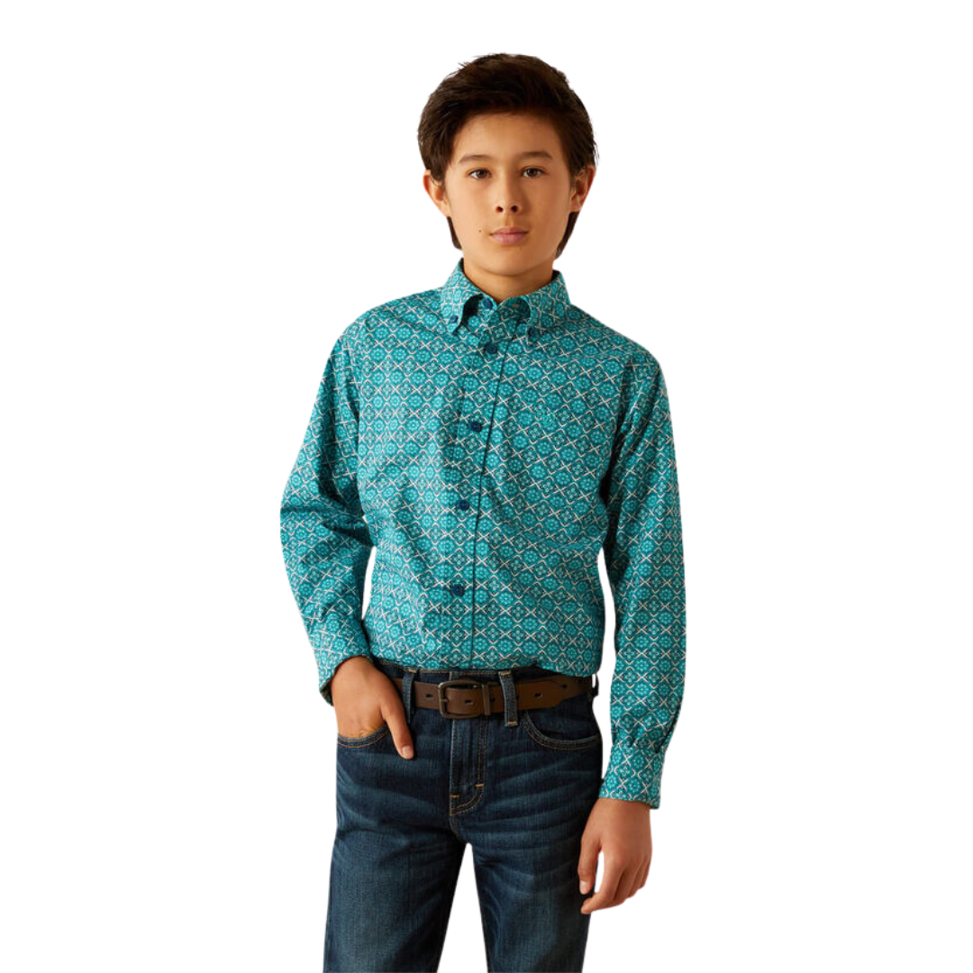 Ariat Youth Boy's Jordy Classic Fit Blue Shirt