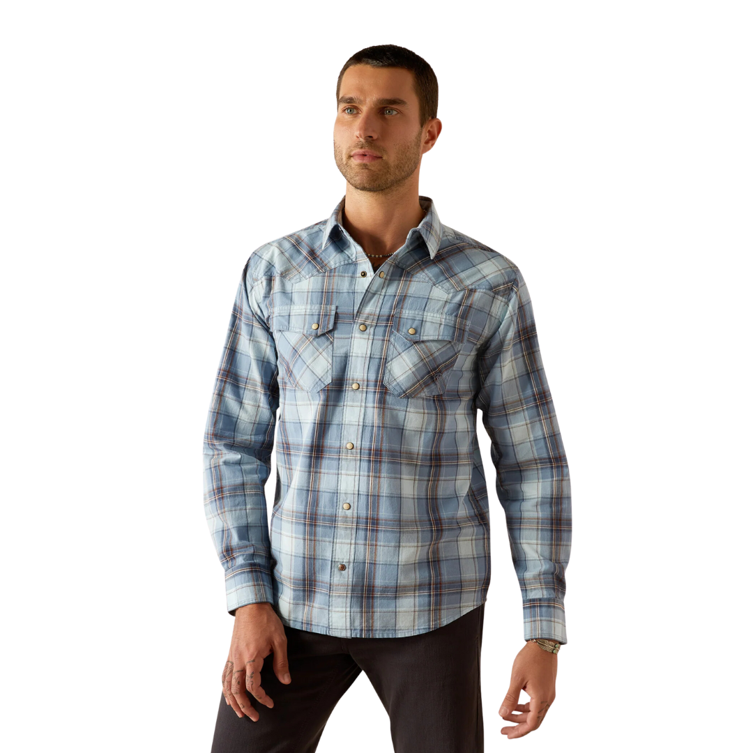 Ariat Men's Hunter Retro Fit Snap Light Blue Shirt