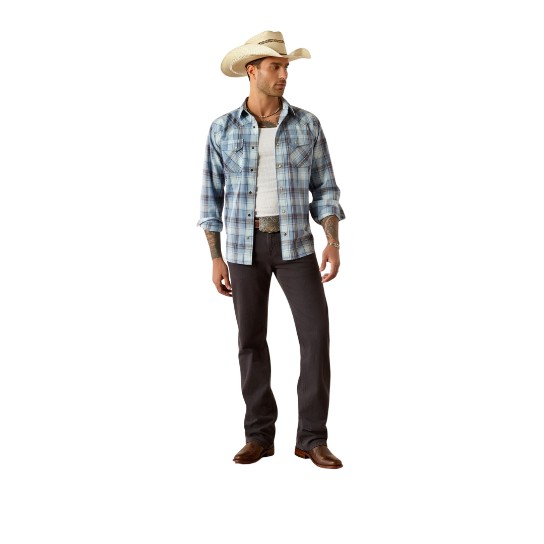 Ariat Men's Hunter Retro Fit Snap Light Blue Shirt