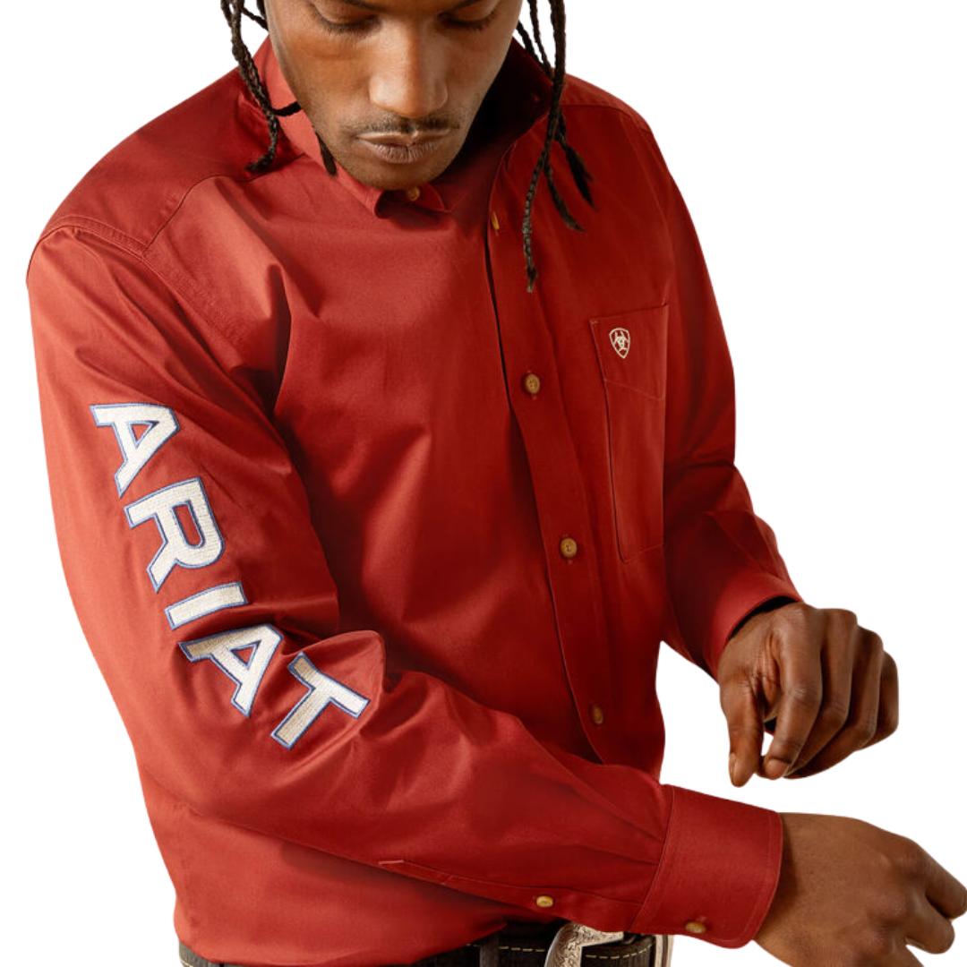 Ariat Men's Team Logo Twill Dark Red Khaki Shirt
