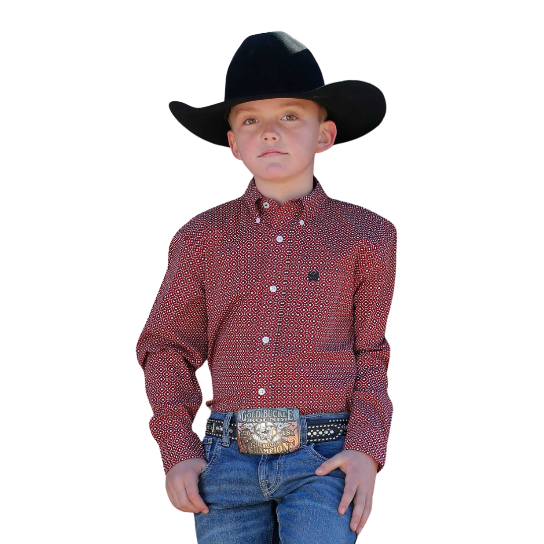Cinch Youth Boy's Geometric Red Shirt