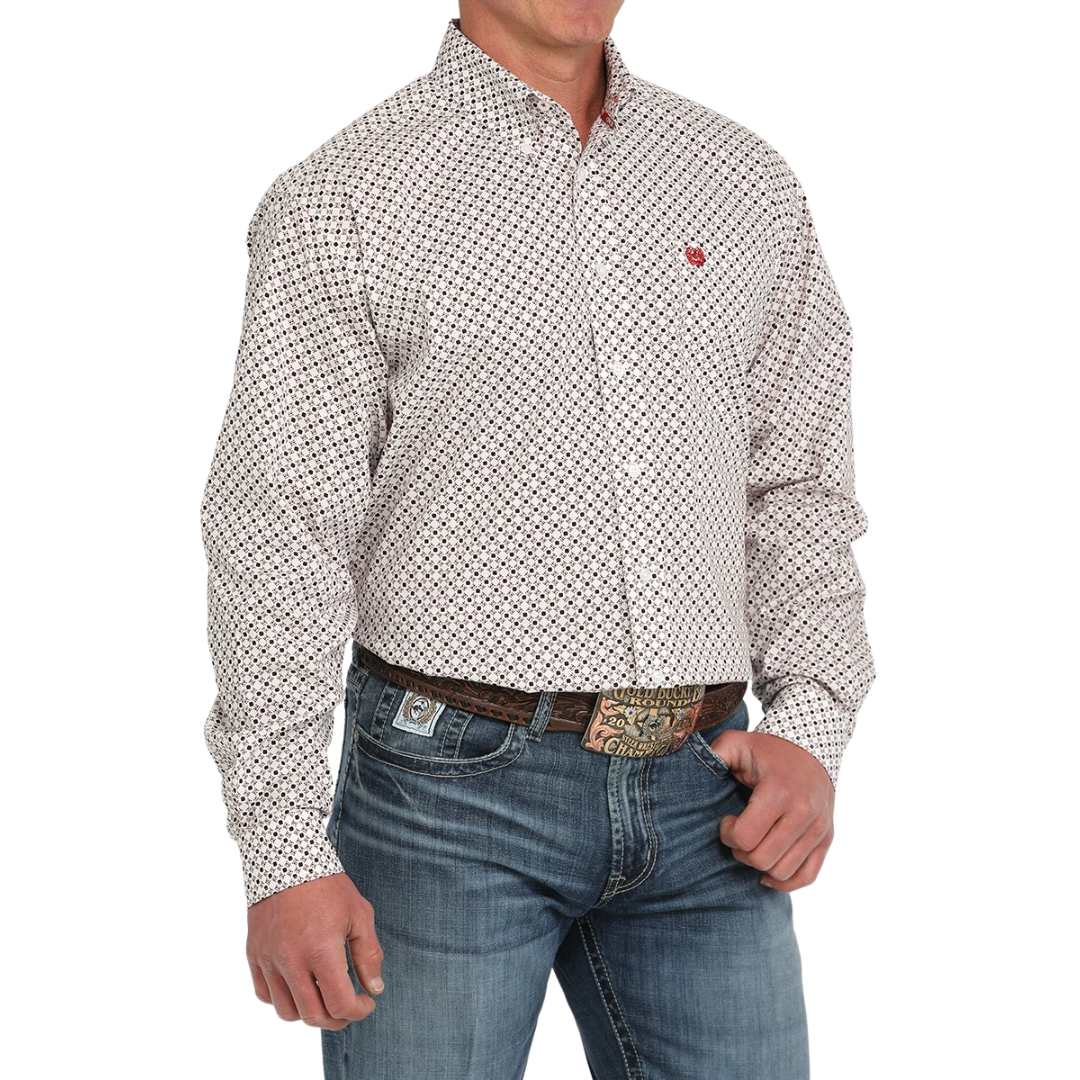 Cinch Men's Geometric Print Western White Shirt