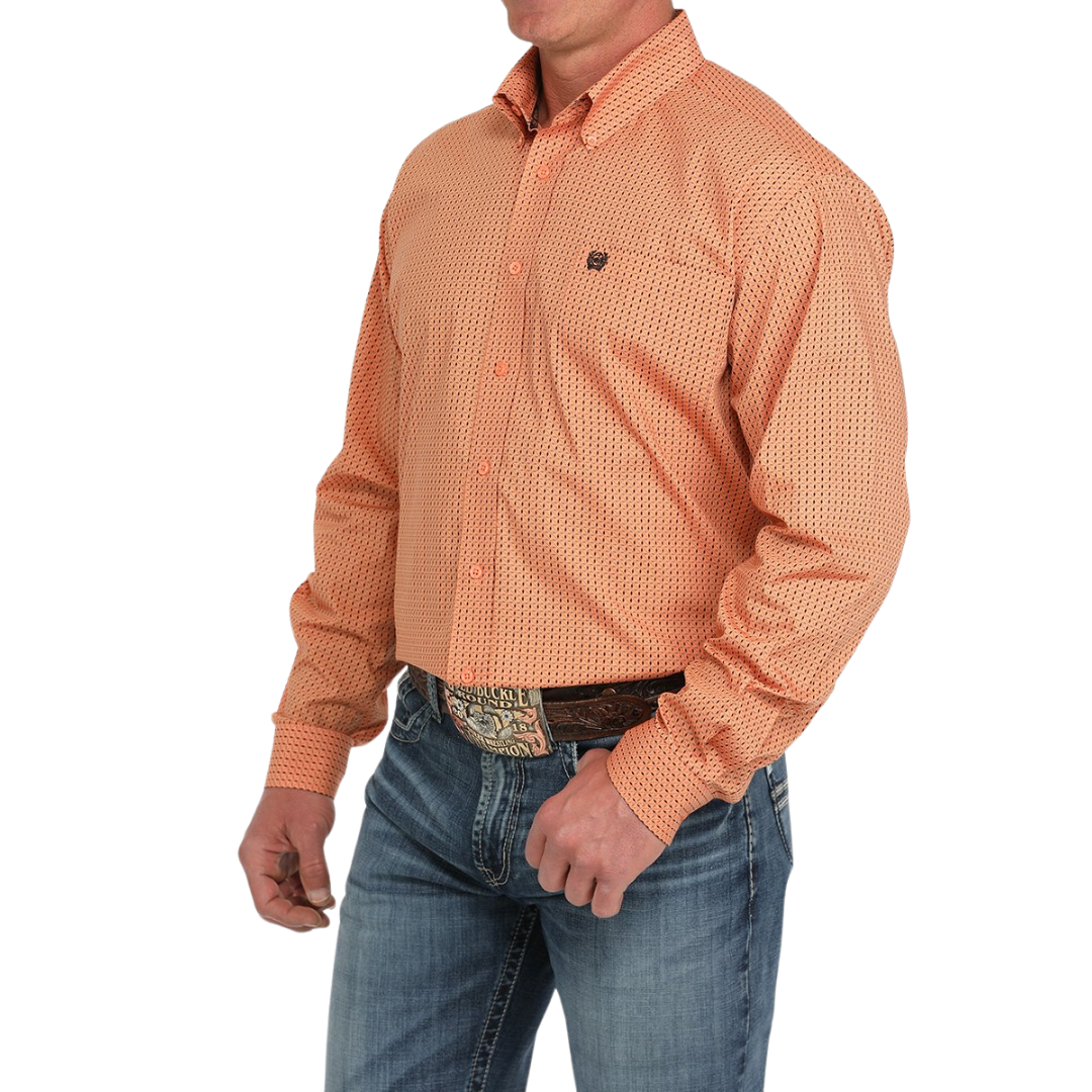 Cinch Men's Geometric Print Western Coral Shirt