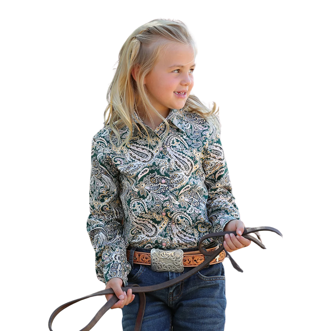 Cruel Girl Youth Girl's Paisley Button Down Green Shirt