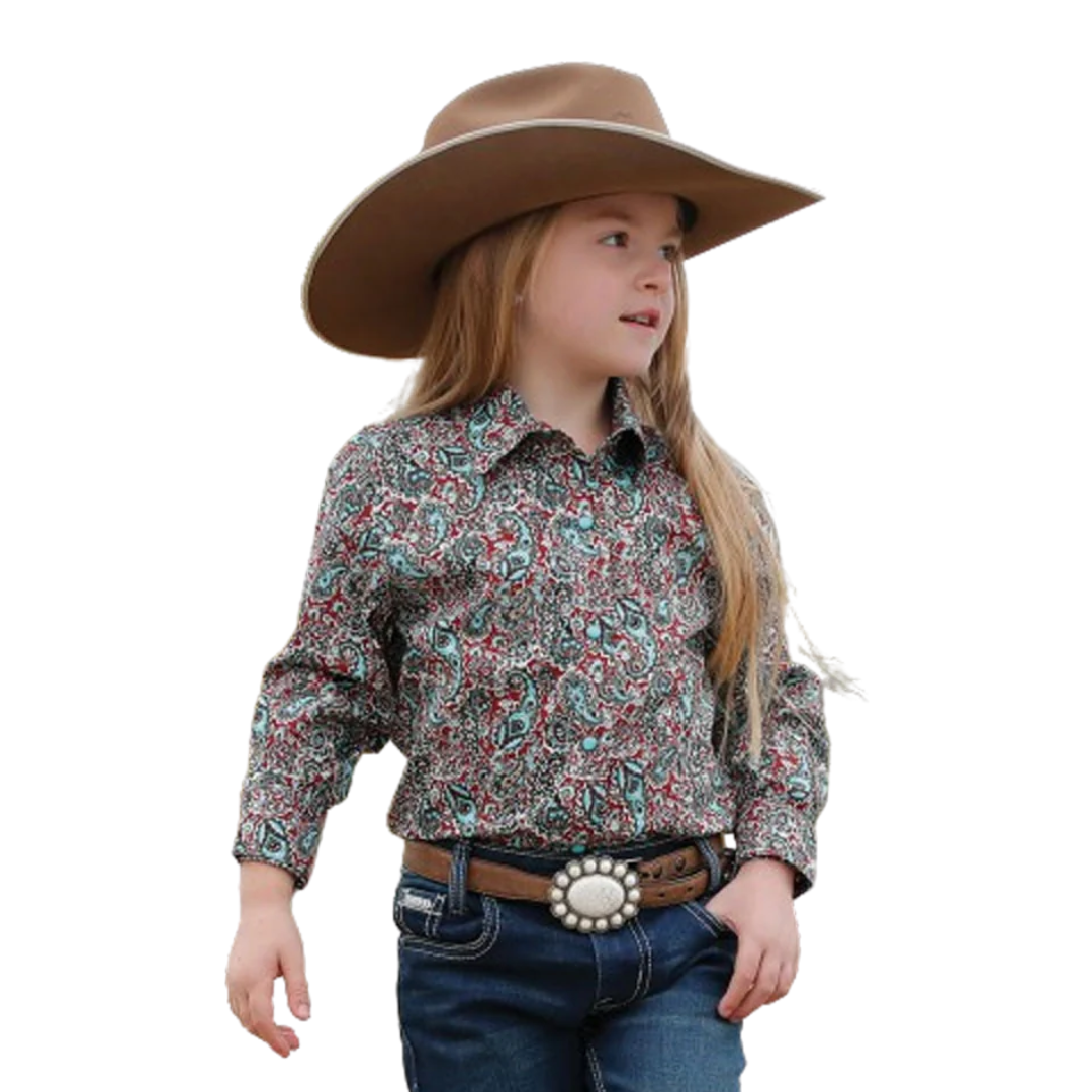 Cruel Girl Youth Girl's Long Sleeve Western Snap Red Shirt