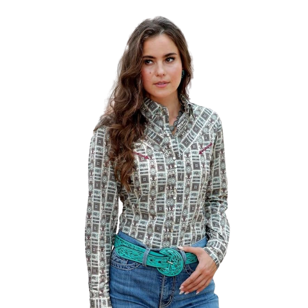 Cruel Girl Women's Western Brown Print Ceam Shirt