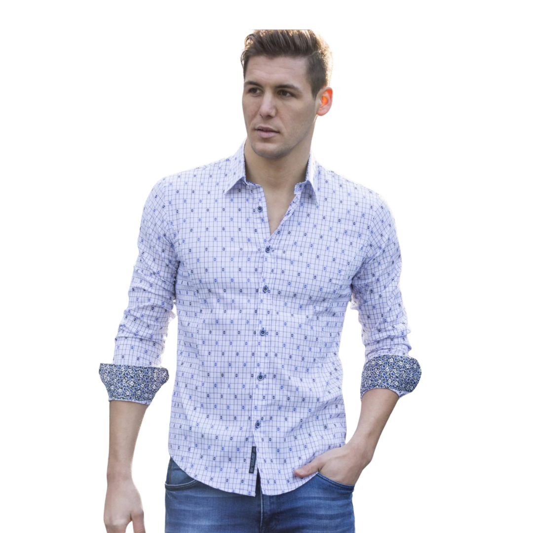 Eight X Men's Jacquard Trim Navy Shirt
