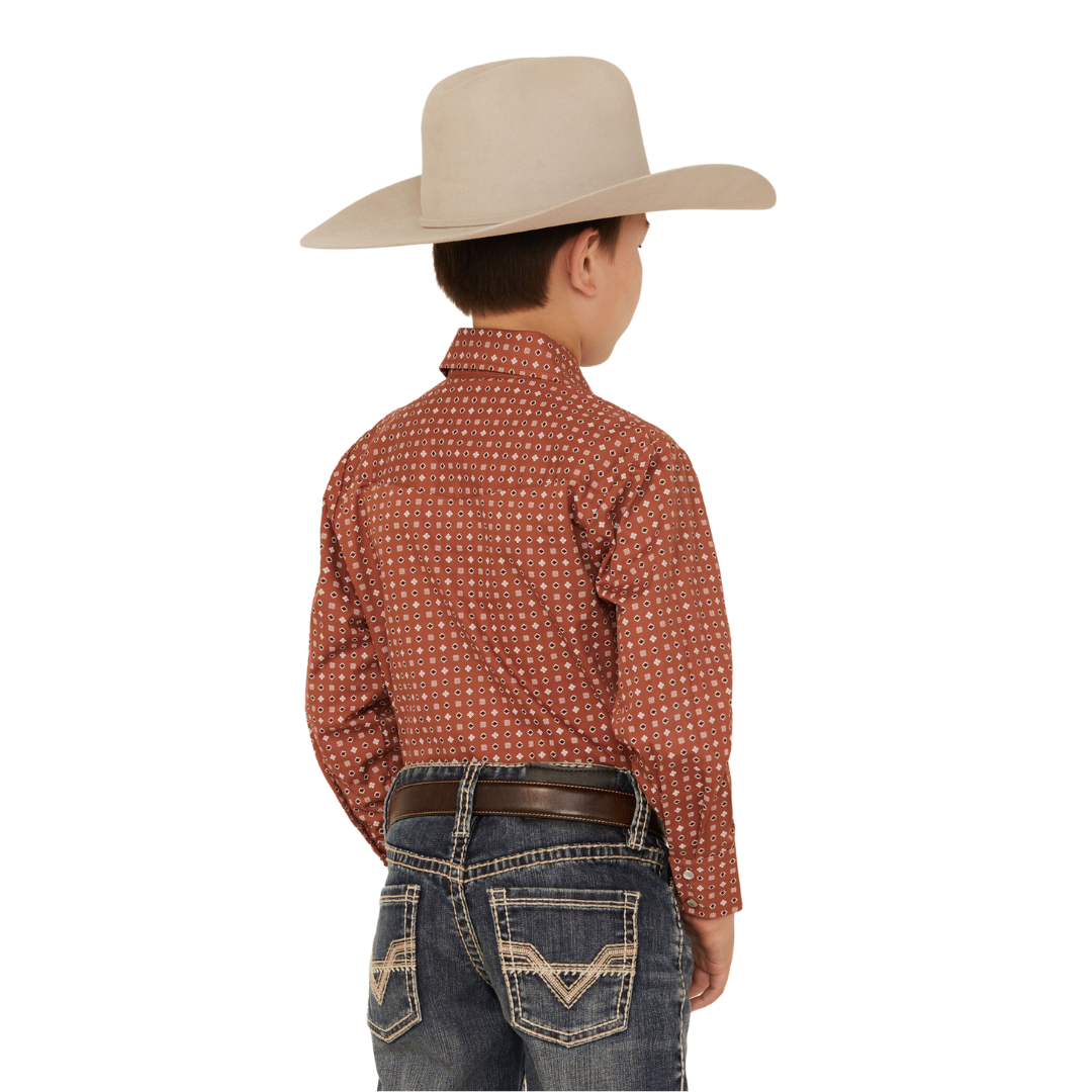Ely Walker Youth Boy's Geo Print Western Brown Shirt