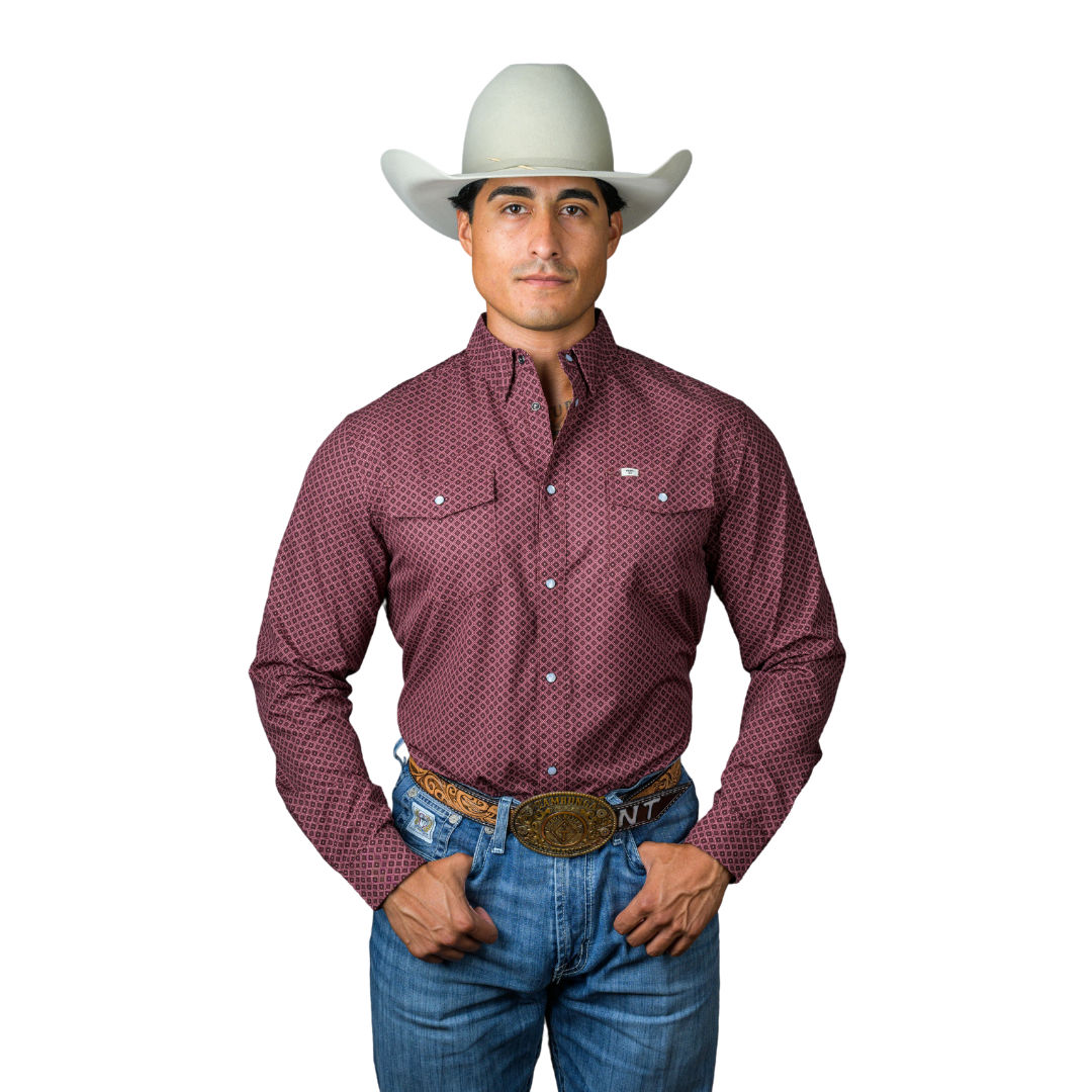 Ferrell Men's The Nicholas Long Sleeve Snap Red Shirt