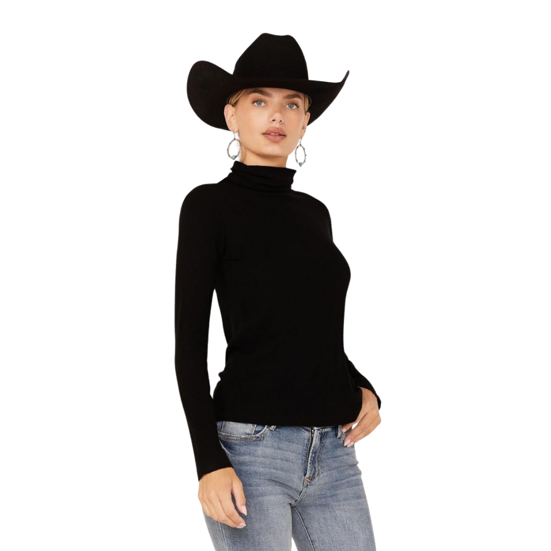 Miss Me Women's Extra Soft Black Turtle Neck Top