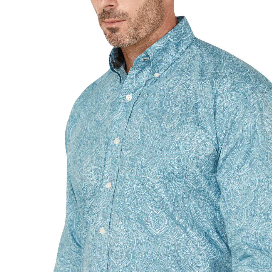 Stetson Men's Paisley Print Western Blue Shirt