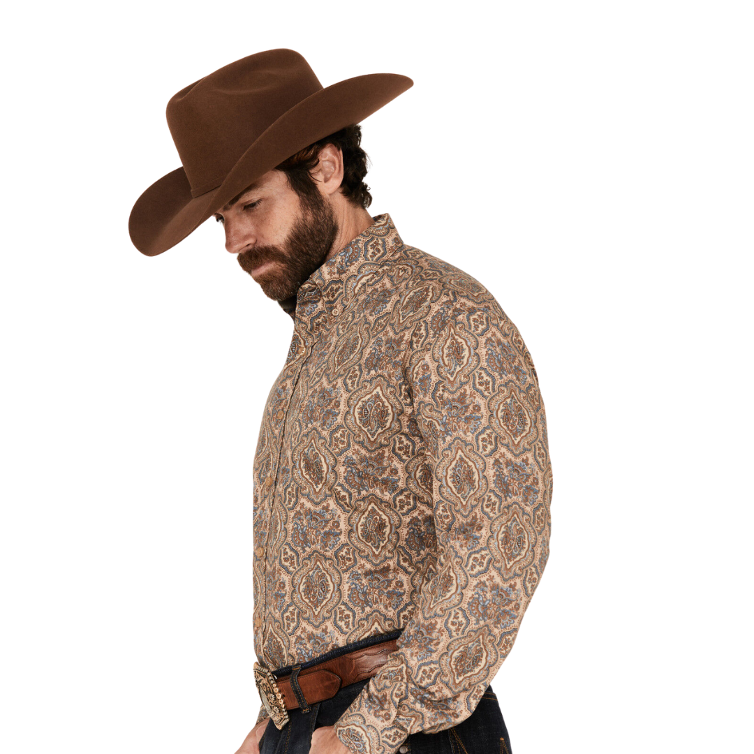 Stetson Men's Paisley Print Brown Shirt