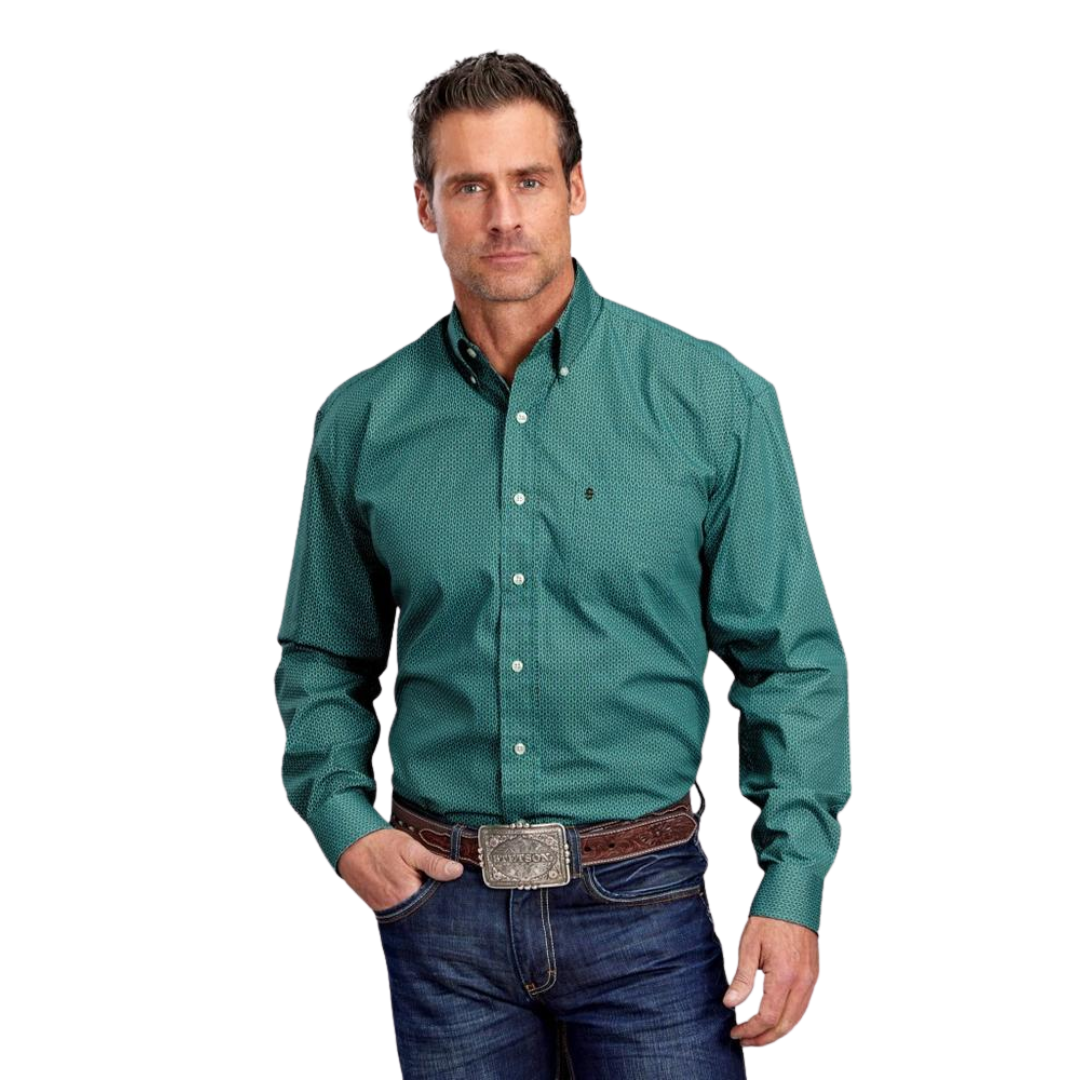 Stetson Men's Western Geo Print Green Shirt
