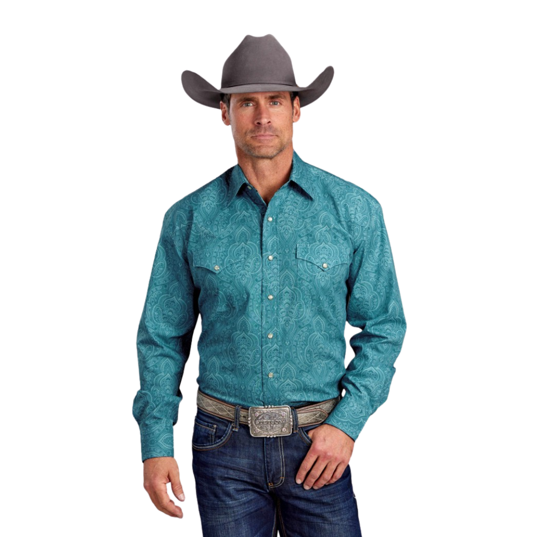 Stetson Men's Western Aquamarine Blue Shirt