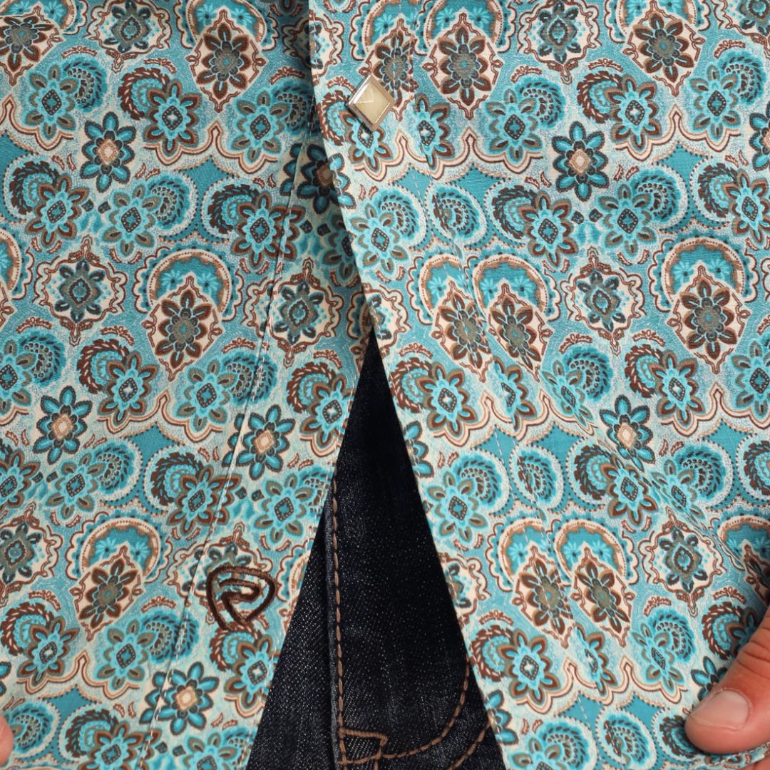 Rock & Roll Men's Medallion Print Turquoise Shirt