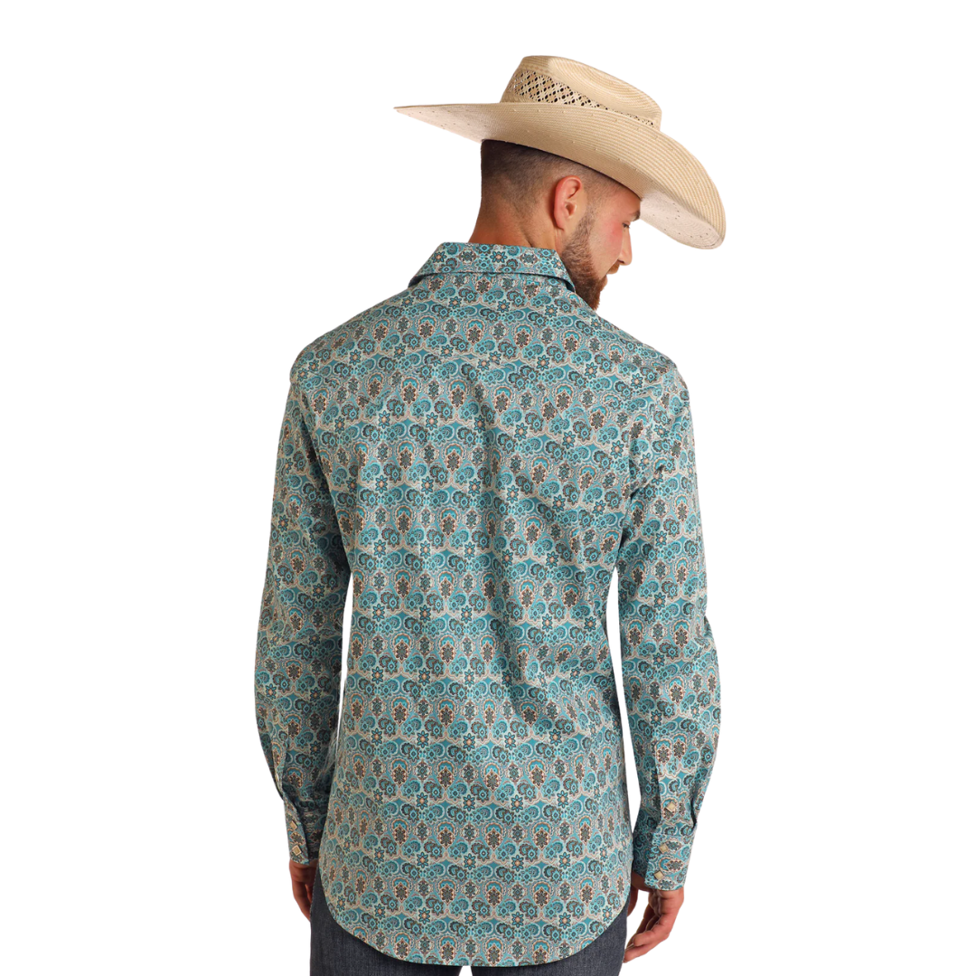 Rock & Roll Men's Medallion Print Turquoise Shirt