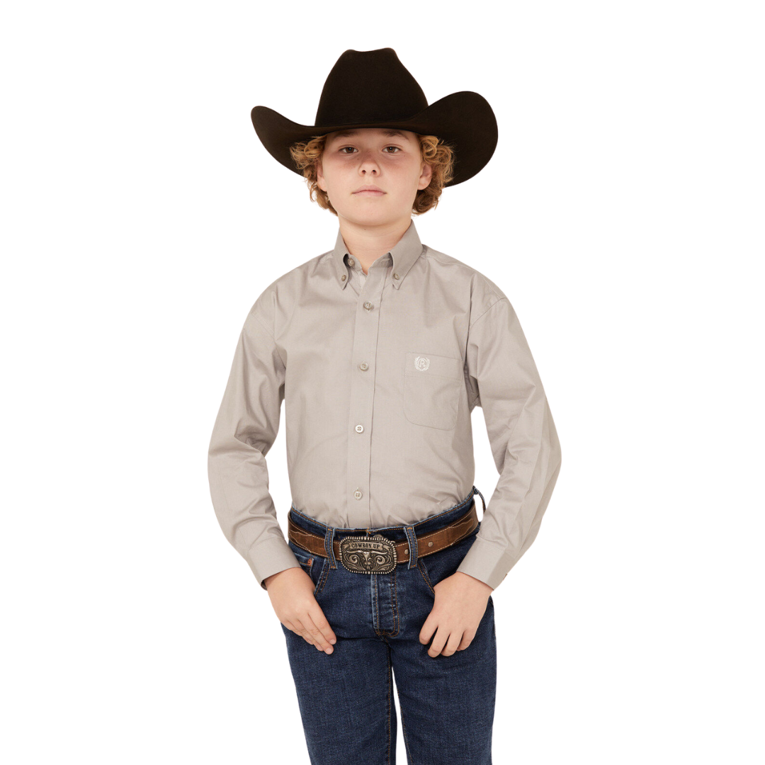 Panhandle Slim Youth Boy's Solid Stretch Western Gray Shirt