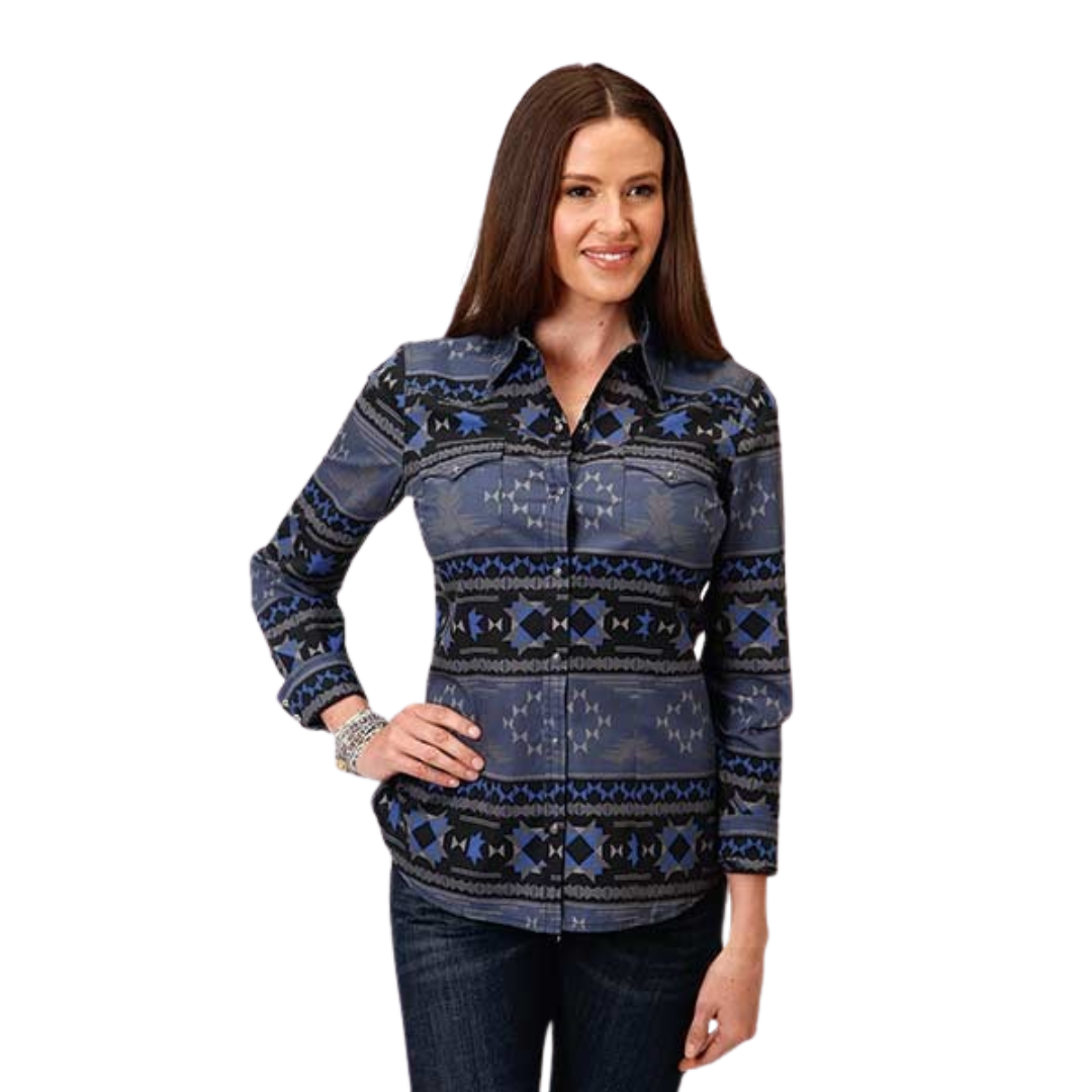 Roper Women's Eagle Aztec Blue Shirt