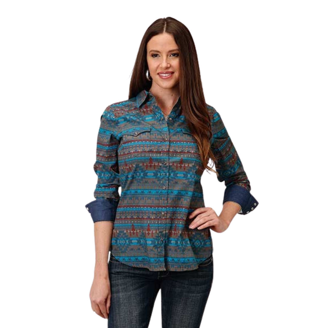 Roper Women's Blanket Print Blue Shirt