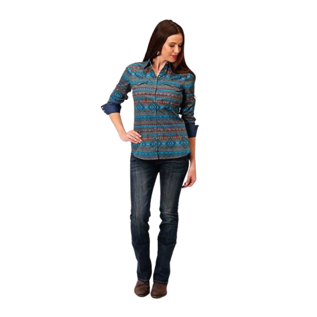 Roper Women's Blanket Print Blue Shirt