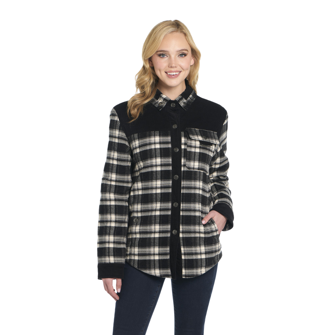 Cripple Creek Women's Snap Plaid Blanket Carbon Black Shirt Jacket