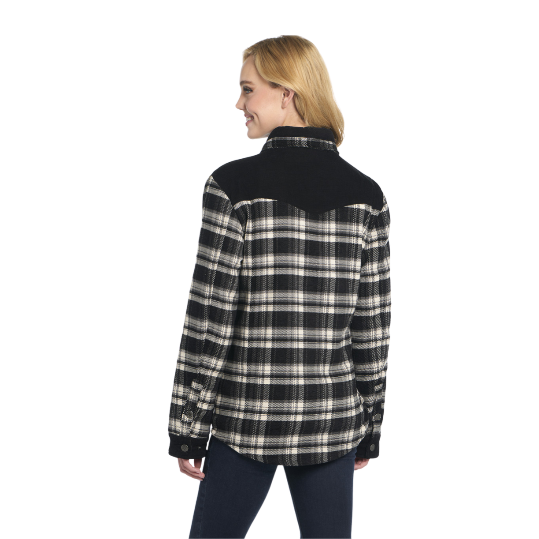 Cripple Creek Women's Snap Plaid Blanket Carbon Black Shirt Jacket