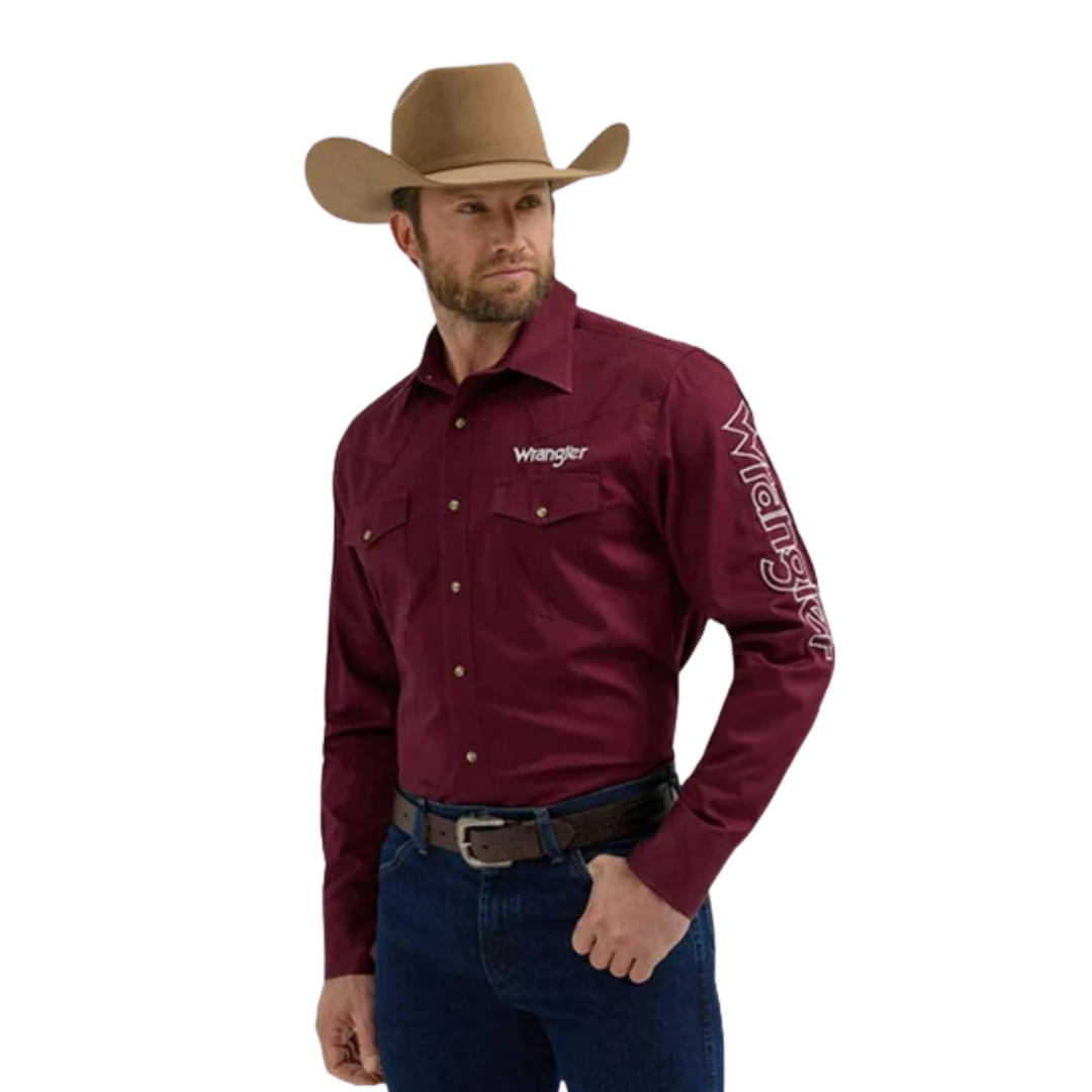 Wrangler Men's Logo Solid Burgundy Shirt